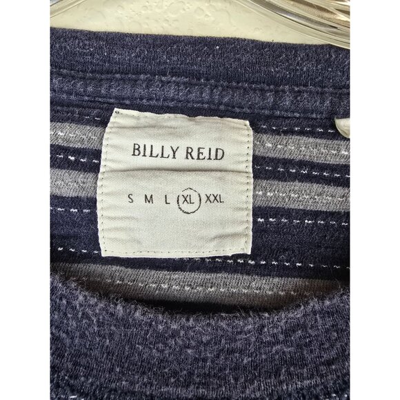 Billy Reid XL Navy Gray White Striped Cotton Crewneck Peru - Picture 3 of 9